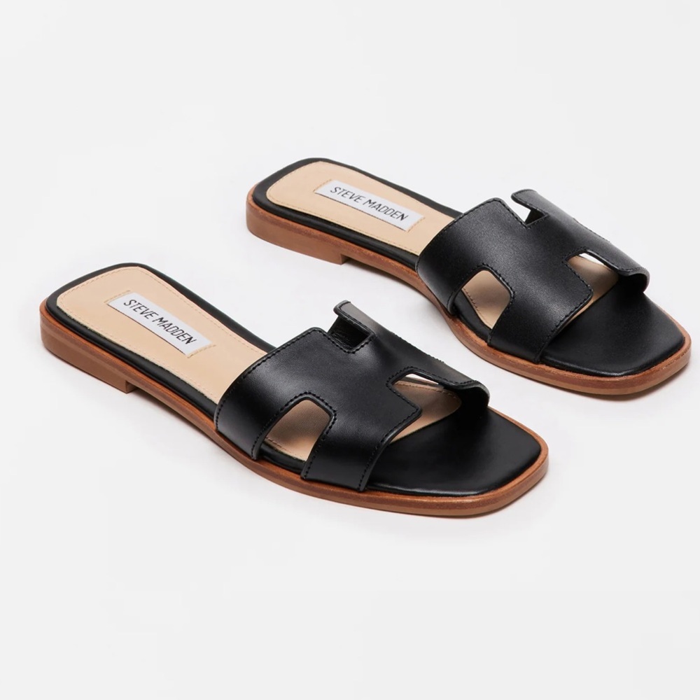 Steve Madden Black Slides